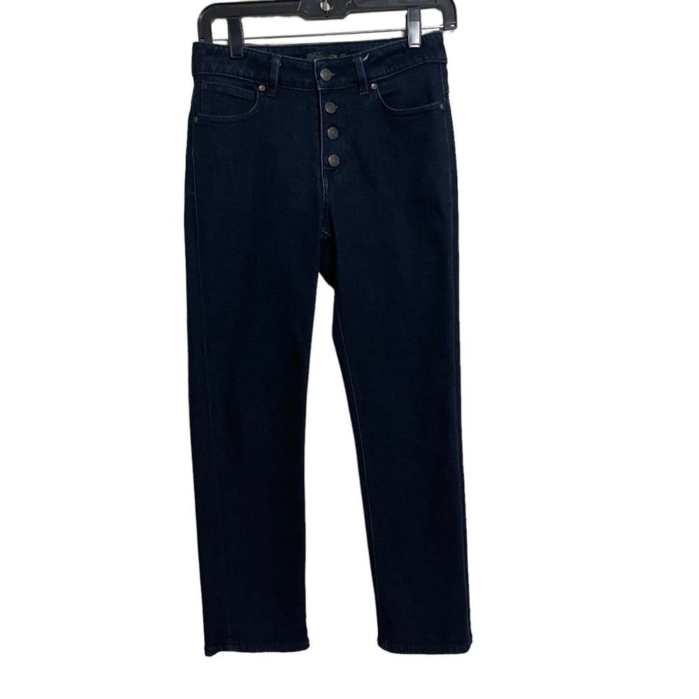 Prana Woman’s Button Fly Dark Wash Blue Straight Denim Jeans Size 2/26